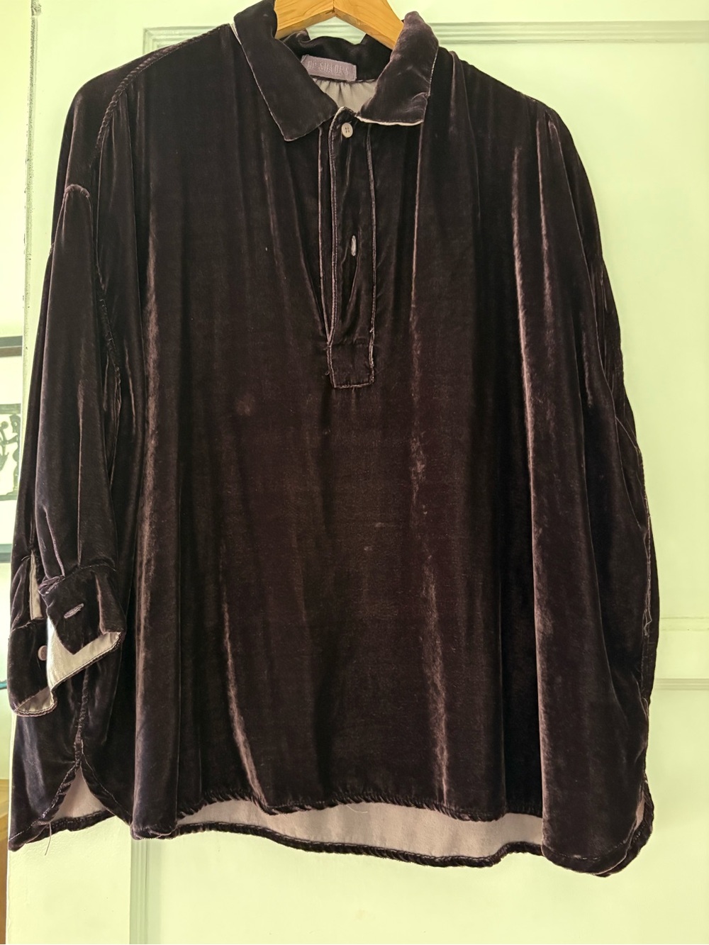 CP Shades Velvet Long-Sleeve Polo Top in Deep Plum